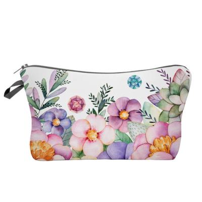 China Popular Waterproof Soft Bag Neoprene Travel Makeup Bag Zippered Storage Pouch Flower Printing Toiletry Bag Pencil Case Organizer for sale