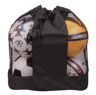 China Custom Logo Black Drawstring Mesh Sports Folding 5 Football Carrying Bag For Extra Large Professional Equipment With Shoulder Strap for sale