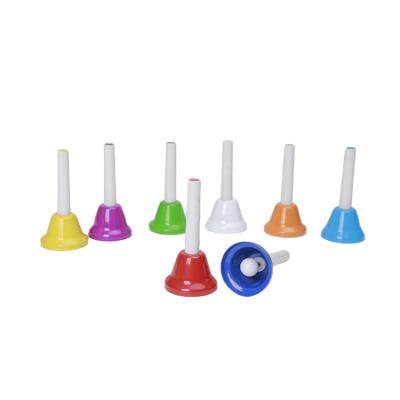 China Educational Toy Children's Note 8 Pliers Metal Musical Instrument Shaker Toy Colorful Plastic Hand Bells Small 8 Set For Kids for sale