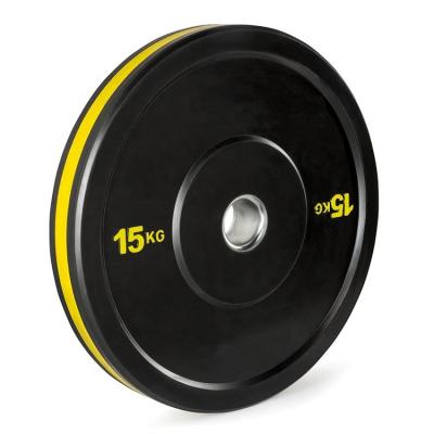 China Weightlifting Exercise Weight Lifting Plate Black Rubber Bumper Plate With Color Ring for sale