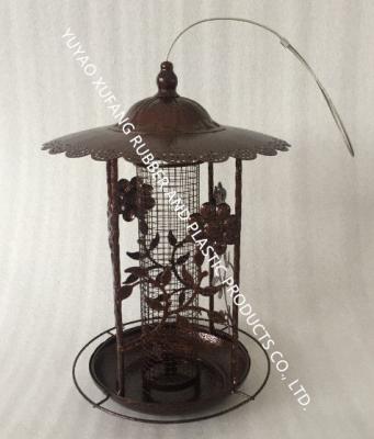 China Garden Flower Decoration Peanut Bird Feeder Cage Metal Brown Powder Plated for sale