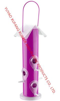 China Customized Outside Hanging Bird Feeder Purple Iron Tube With Plastic Lid for sale