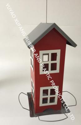 China Seed feeder，4 Feed In Port Metal Bird Feeders Red 2 Level House With Gray Roof for sale