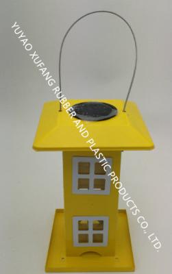 China 2 Level Squirrel Proof Bird Feeder With Solar Light Yellow House Mould 4 Window for sale