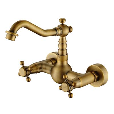 China Thermostatic Faucets Antique Brass Copper Basin Taps Bathroom Wall Mounted Elegant Basin Mixer Brass Faucet for sale