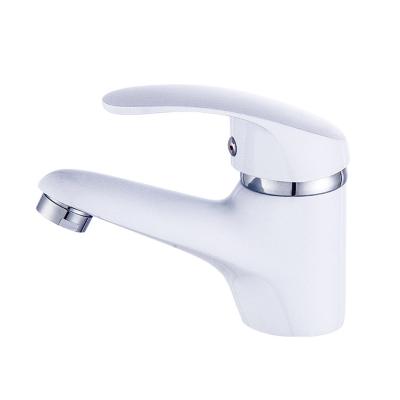 China Thermostatic Faucets Deck Mounted Water Basin Mixer Tap White Color Bathroom Basin Mixer for sale