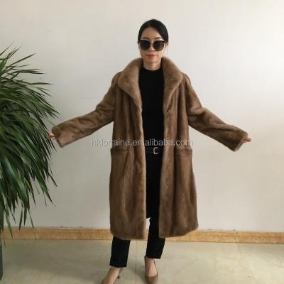 China Anti-wrinkle 100% Natural Sand Mink Stand Collar Straight Tube Women's Park Coat Winter Park Top Fur Coat for sale