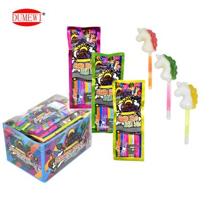 China Normal 3 Color Unicorn Pony Horse Shape Glow Light Stick Texture Lollipop Hard Lollipop for sale