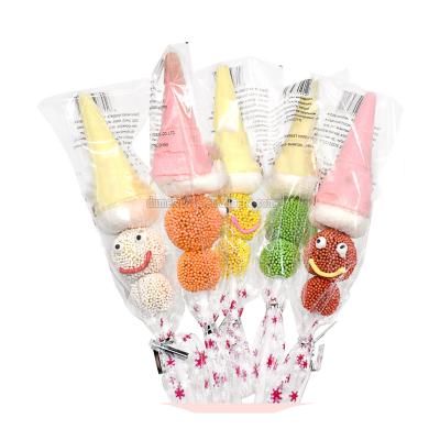 China Christmas Style Snow Man Marshmallow Cone Soft Candy Long Stick Lollipop for sale