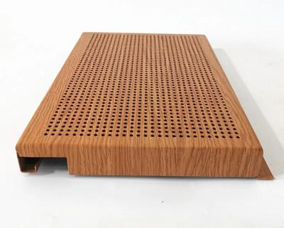 China Modern Exterior Wood Texture 6mm Perforated Metal Facade Hook On Aluminum Panel System With Decorative Screen Pattern for sale