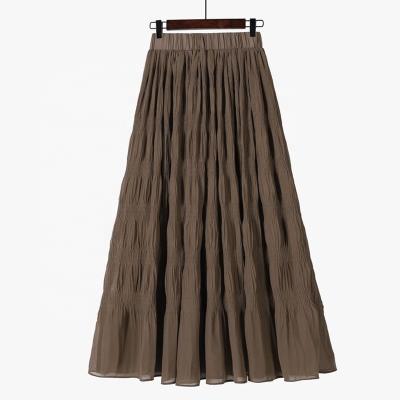 China Breathable High Quality Wavy Designs Ruffle Pleated A Line Skirt With Elastic Band Cotton Midi Black Girls Skirt Casual for sale