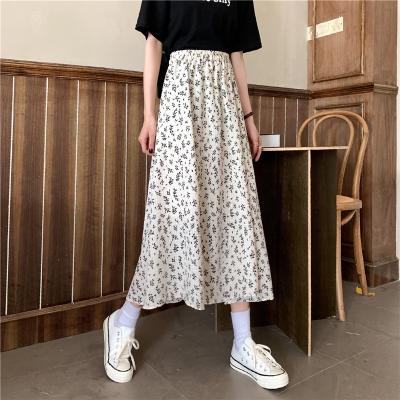 China Summer Breathable High Waist Boho Floral Casual Dress Elastic Draped Floral Skirt Long A Line Vintage Midi Dresses for sale