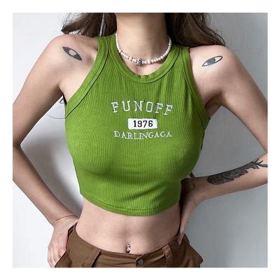 China KEETE letters sleeveless vest QUICK DRY sexy women streetwear green embroidered y2k cotton slim fit crop tops blous for sale