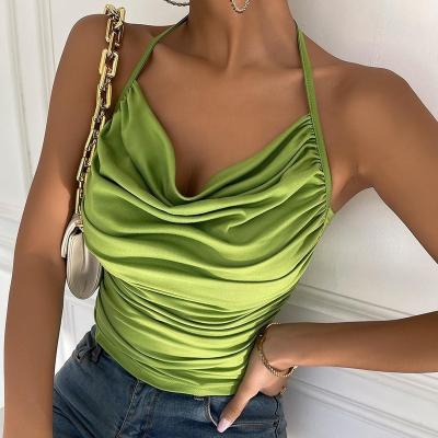 China Breathable Bulk Crop Tank Tops Practical Ruched Halter V Neck Backless Tops Fashion Sexy Girls' Vests Y2K Apparel for sale