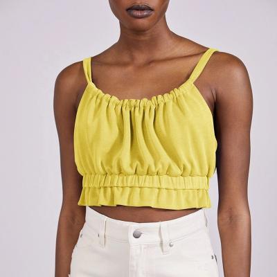 China New Style Yellow Sleeveless Sling Summer QUICK DRY Yellow Sleeveless Sling External Ruffle Side Lace Corset Top y2k Women for sale