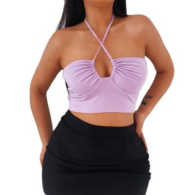 China QUICK DRY sexy women's cutoutcrop tops neck solid color casual outerwear sleeveless backless vest women's hanging purple clothing for sale