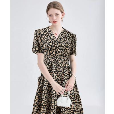 China KEETE Women's Casual Chiffon Dress Women's Floral Print Custom Floral Print New Styles V Neck Collar European Anti-Static Knee Length for sale