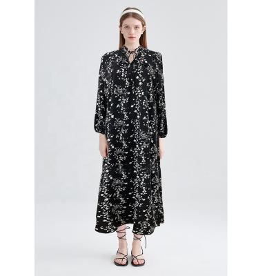 China KEETE New Loose Embroidered Chiffon Floral Print Long Sleeve Washable Rope Halter Maxi Sleeve Muslim Women Dress for sale