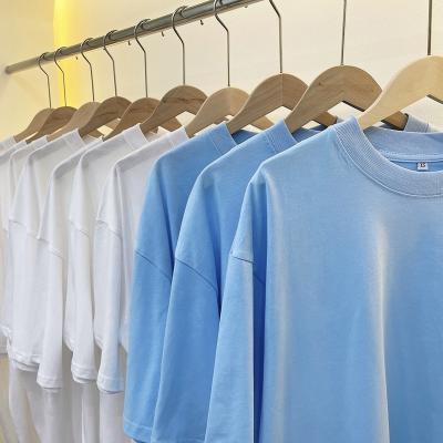 China Breathable Oversized New Design Pure Color T-shirts Drop Shoulder Cotton Yarn Doubles Short Sleeved T-shirts Men Women for sale