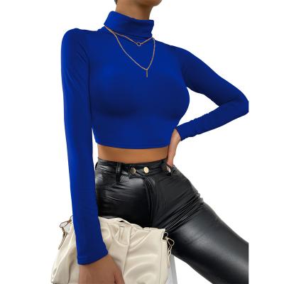 China 2022 Fashion Anti-Wrinkle 2022 Fashion Turtle Neck Long Sleeve Crop Shirts Solid Top Spring Sexy Women Clothing Tops T-shirt For Ladies for sale