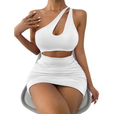 China Summer Sexy Bodycon Anti-Wrinkle Sleeveless Shoulder Pleated Mini Dresses 2022 New Fashion Wholesale Women Dress for sale