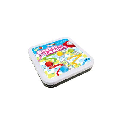 China POP Snakes and Ladders Metal Box Mini Game POP ART Children Enlightenment Game Snake and Chess Puzzle Table Board Game for sale