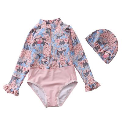 China Two Pieces Swimsuits Breathable Hot Girl Long Sleeves Rashguard UPF 50+ Mermaid Skirt Cap Set Swimsuits for sale