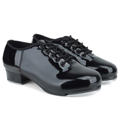 China PU 14008 Cheap In-stock Blossom Men's Shiny Black Shiny PU Tap Dancing Shoes PU 14008 for sale