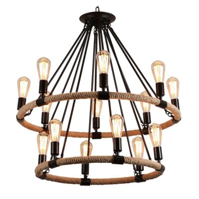 China Retro Industrial Industrial Clothing Store Cafe Bar Restaurant Chandelier Rope Hemp Wind Chandelier for sale