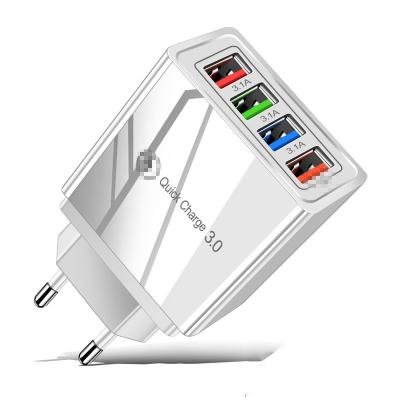 China USB Charging 3.0 Wall Charger 48W 4 Ports QC 3.0 Adapter EU USA R-U Wall Plug High Speed ​​Fast Mobile Phone Charger Wall Charger Travel Home for sale