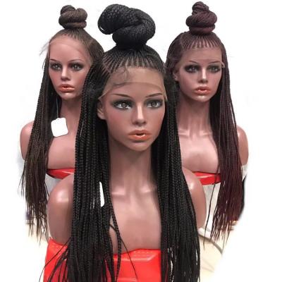 China New Long Yaki Black Synthetic Hair Lace Front Box Braided Handmade FULL Lace Front Loce Wigs Butterfly Wigs Braided Box Braided for sale