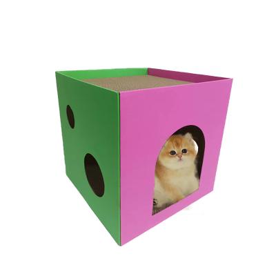 China TOPPYWOOD Cat Scratcher Cube Custom Semi-Closed Shape Viable Scratcher For Cats Eco-Friendly Corrugated Modern Cat Scratcher for sale