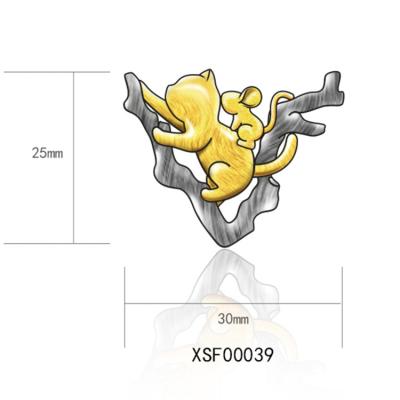 China 925 sterling silver+23K plated gold high quality fashion brooch pins custom logo jewelry cat and mouse climbing tree brooch for sale