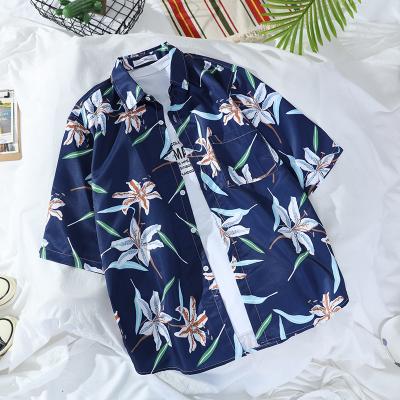 China 2020 summer new men's floral shirt lapel middle-aged breathable fashion short sleeve printed casual men's shirt youth for sale