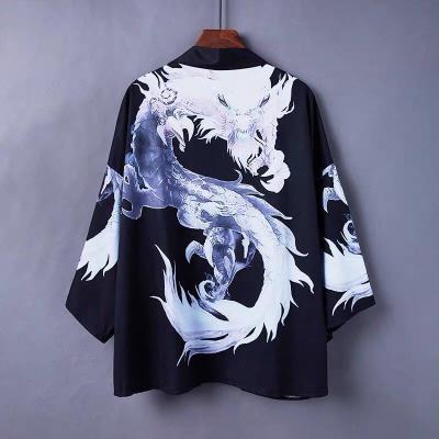 China Hawaiian beach shirt foreign trade tide brand ukiyo-e long dress dragon pattern wave print breathable single day kimono for sale