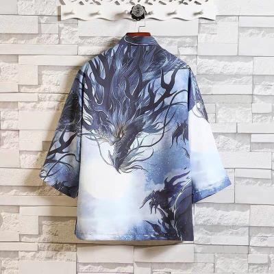 China Wholesale-Chinese style cape summer retro cardigan kimono men's loose national printing loose long robe coat for sale