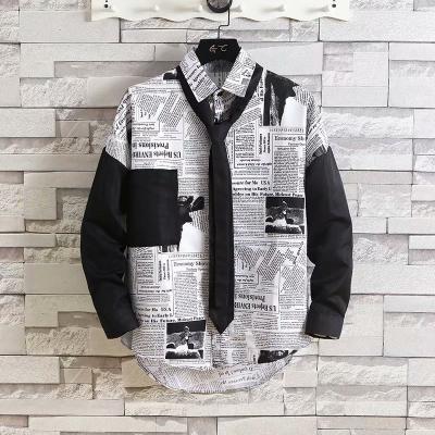 China QUICK DRY fashionable men's newspaper brand long sleeve loose shirt drop style Hong Kong shirt Korean handsome shirt casual coat for sale