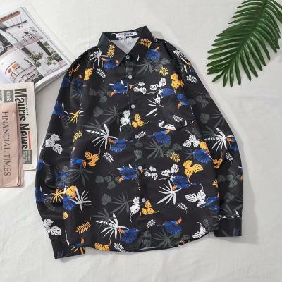 China 2022 Breathable spring and autumn new men's long sleeve shirt men's fashion clothes flower and bird retro korean men's shirt for sale