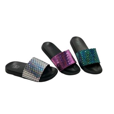 China Wholesale Custom Lady Women Crystal Home Sandal Sequin Slide Ladder Logo Flat EVA Fashion Summer Glitter Fish Anti-odor Slipper for sale