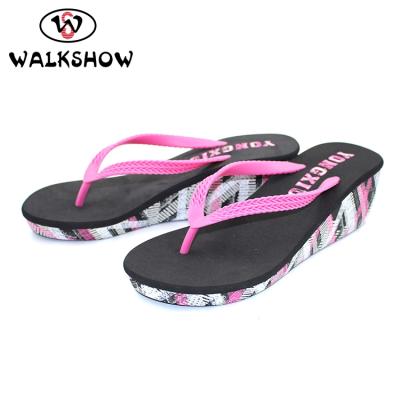 China Unique Soft Thick EVA Solid Color Custom Logo Lightweight Wedge Flip Flops for sale