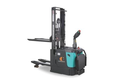 China Double Stacker Series Ride On Electric Pallet Jack With Quick Exit Side Restraints for sale