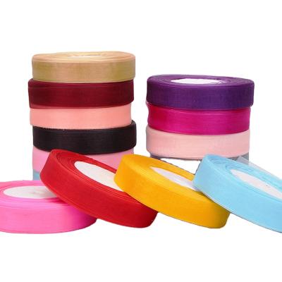 China Wholesale Single Face 2cm Wide 31 Colors Organza Ribbon Gift Wrapping Ribbon 50 Sheer Yards / Roll for sale