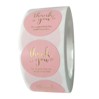 China Hot Sale 500/Roll Waterproof Pink Thank You Sticker Waterproof Thank You Small Business Label Stickers for sale