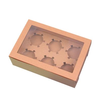 China Recyclable Hot Selling Kraft Paper Cupcakes Package Box White Cupcake Boxes 4/6 Holes With Clear Window for sale