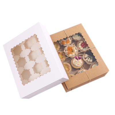 China Recyclable Hot Sale Roll Cake Box Wrapping Paper Cupcake Packaging Box With Window 12 Hole Cupcake Box For Cake Packaging for sale