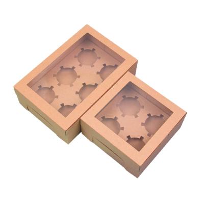 China Recyclable Custom Cupcake Cookies Packaging Box Mini Cupcake Box With Clear Window 4 6 Holes for sale