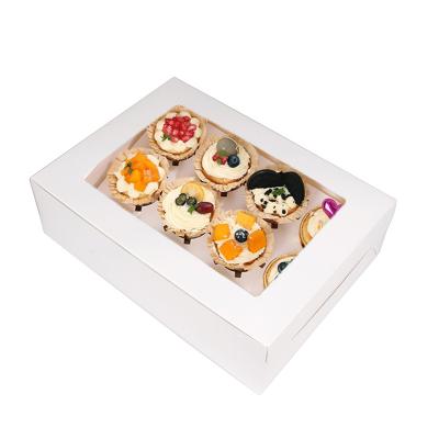 China 12 Holes Recyclable Wholesale Cupcake Box Muffin White Paper Cupcake Box With Clear Window for sale