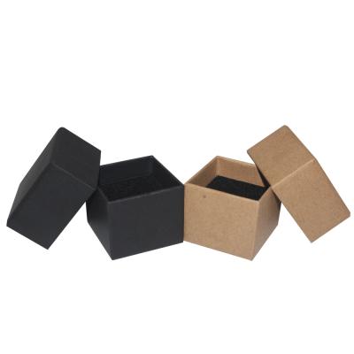 China Small Square Kraft Paper 2x2x1.7Inches Black Ring Earring Jewelry Kraft Cardboard Gift Paper Boxes For Valentine's Day Wedding Engagement for sale