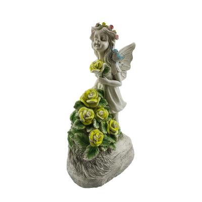 China Europe factory new design popular resin angel statue figurine angel garden solar lights open ornament outdoor sculpture for sale