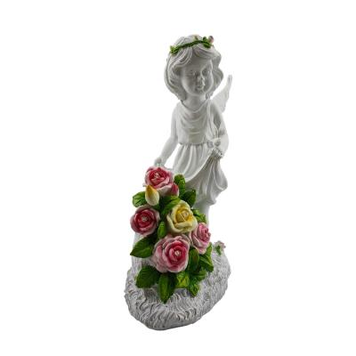 China Europe New Design Angel Figurines Garden Statue Resin Angel With Solar Lighted Flower Craft Ornament Outdoor Sculpture for sale